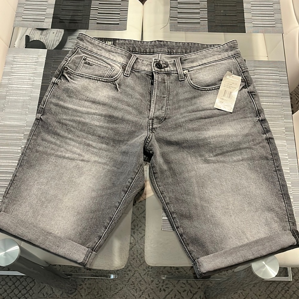 New Men’s G-Star 3301 Straight Denim Shorts Size 33